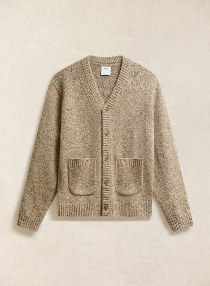 Men's V Neck Cardigan: Rhodes - Cotton Blend - Oak - Percival | Percival Popular