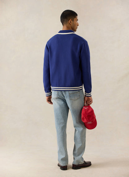 Men's Embroidered Zip Cardigan - Ford x Percival - Blue - Cotton | Percival Smart Buy