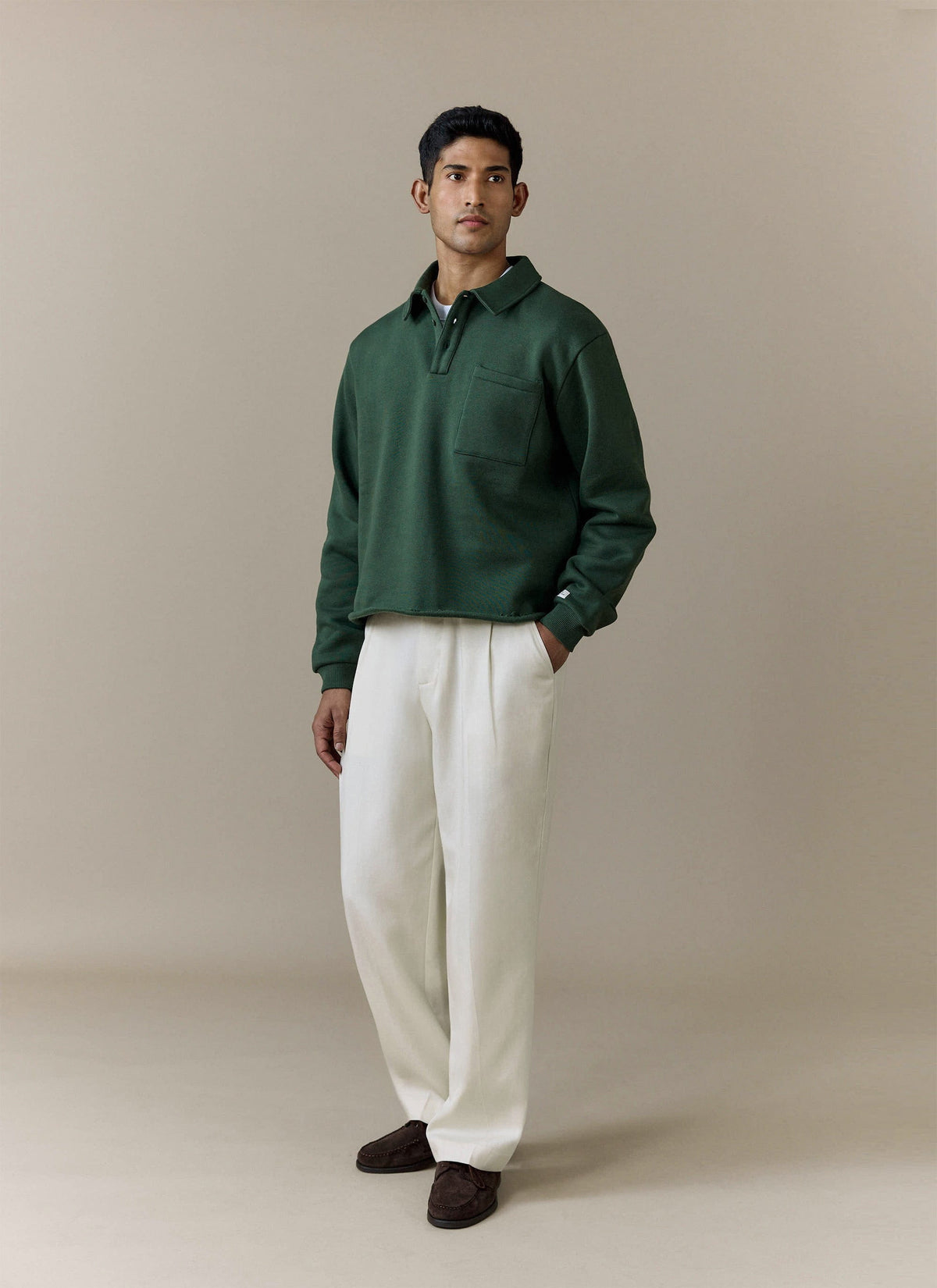 Men's Boxy Polo Sweatshirt - Cotton - Green | Percival Deals