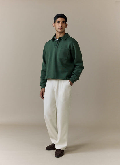 Men's Boxy Polo Sweatshirt - Cotton - Green | Percival Deals