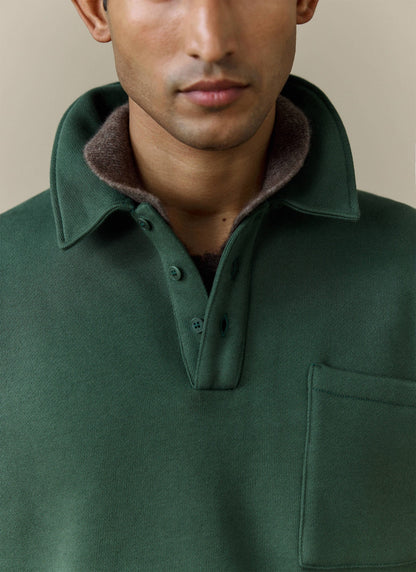 Men's Boxy Polo Sweatshirt - Cotton - Green | Percival Deals