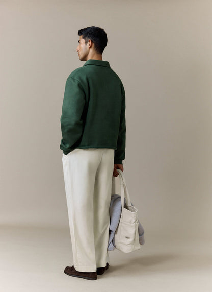 Men's Boxy Polo Sweatshirt - Cotton - Green | Percival Deals