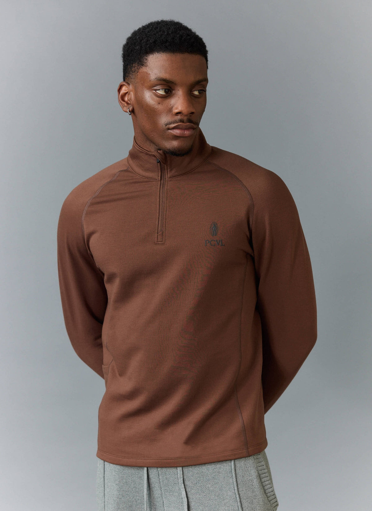 Men's Base Layer Quarter Zip Jacket - Rust | Percival Exclusive
