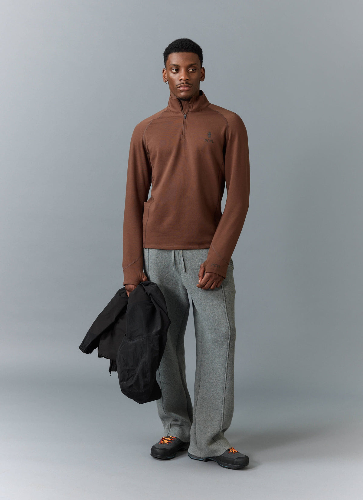 Men's Base Layer Quarter Zip Jacket - Rust | Percival Exclusive