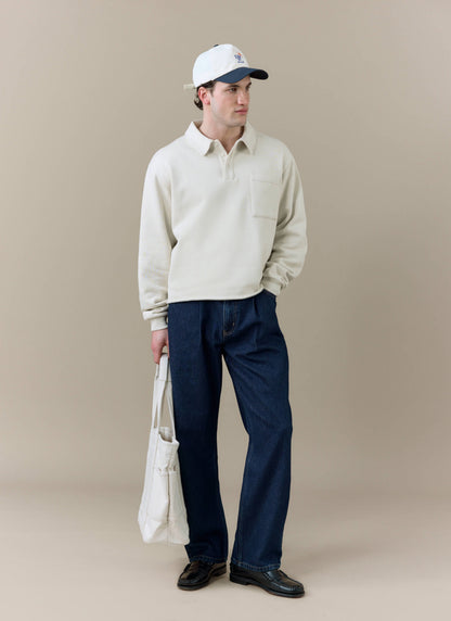 Men's Boxy Polo Sweatshirt - Cotton - Cream | Percival New