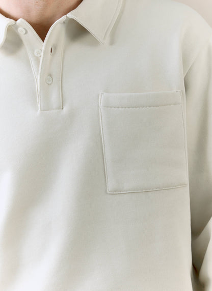 Men's Boxy Polo Sweatshirt - Cotton - Cream | Percival New