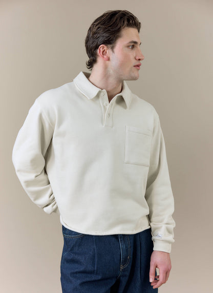 Men's Boxy Polo Sweatshirt - Cotton - Cream | Percival New