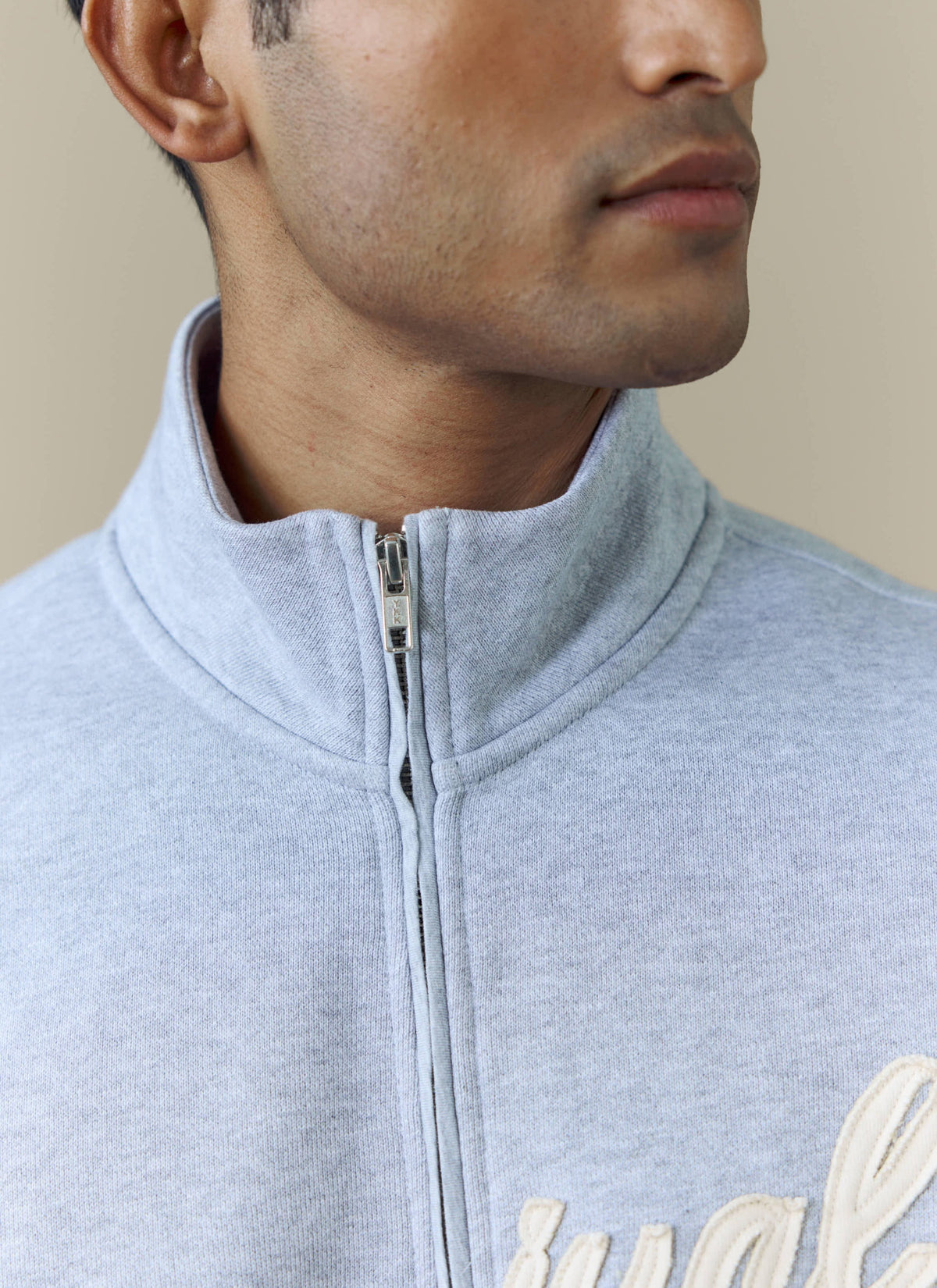 Men's Curtis Funnel Neck Zip Jumper - Cotton - Grey | Percival Exclusive