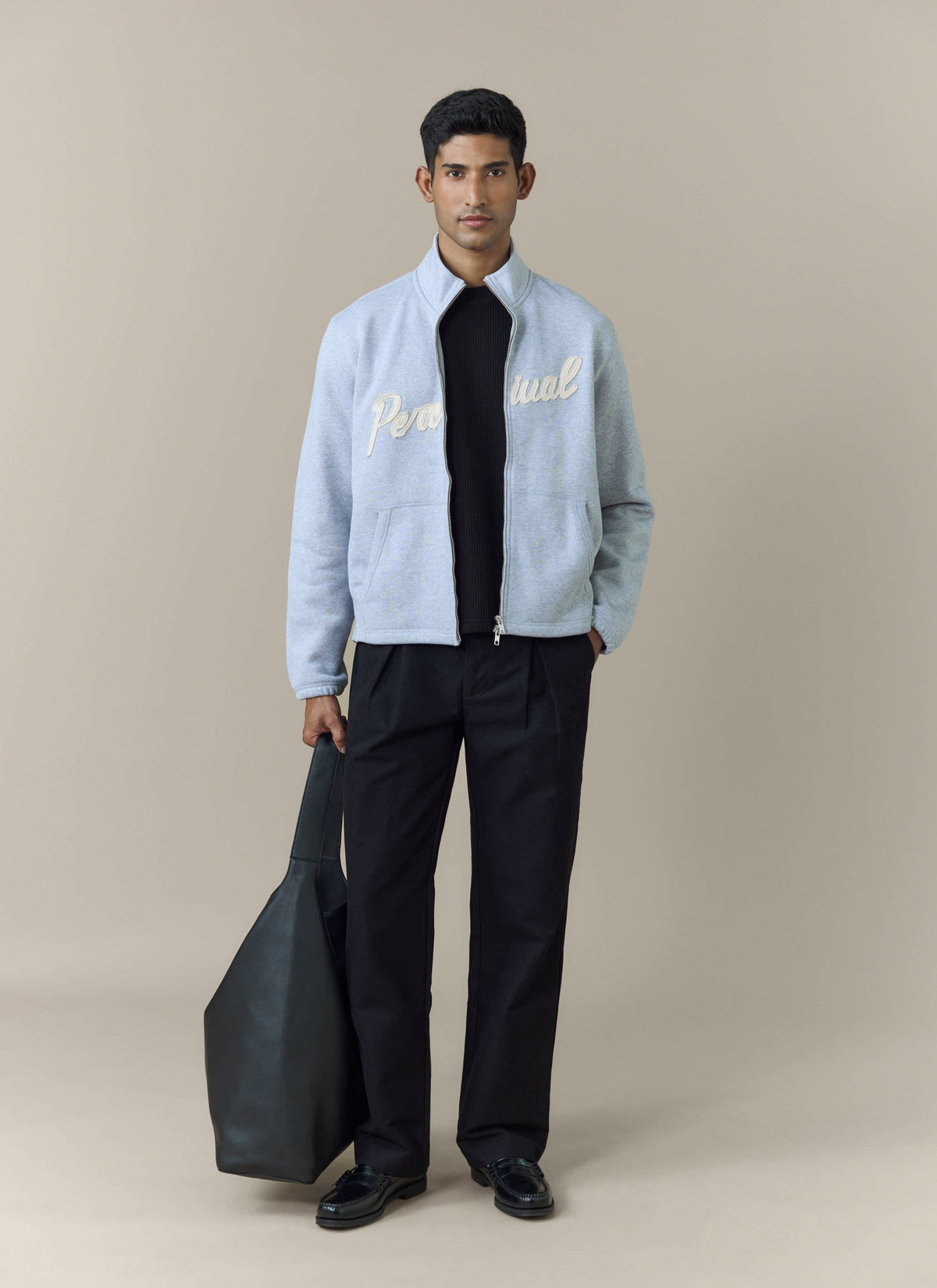 Men's Curtis Funnel Neck Zip Jumper - Cotton - Grey | Percival Exclusive