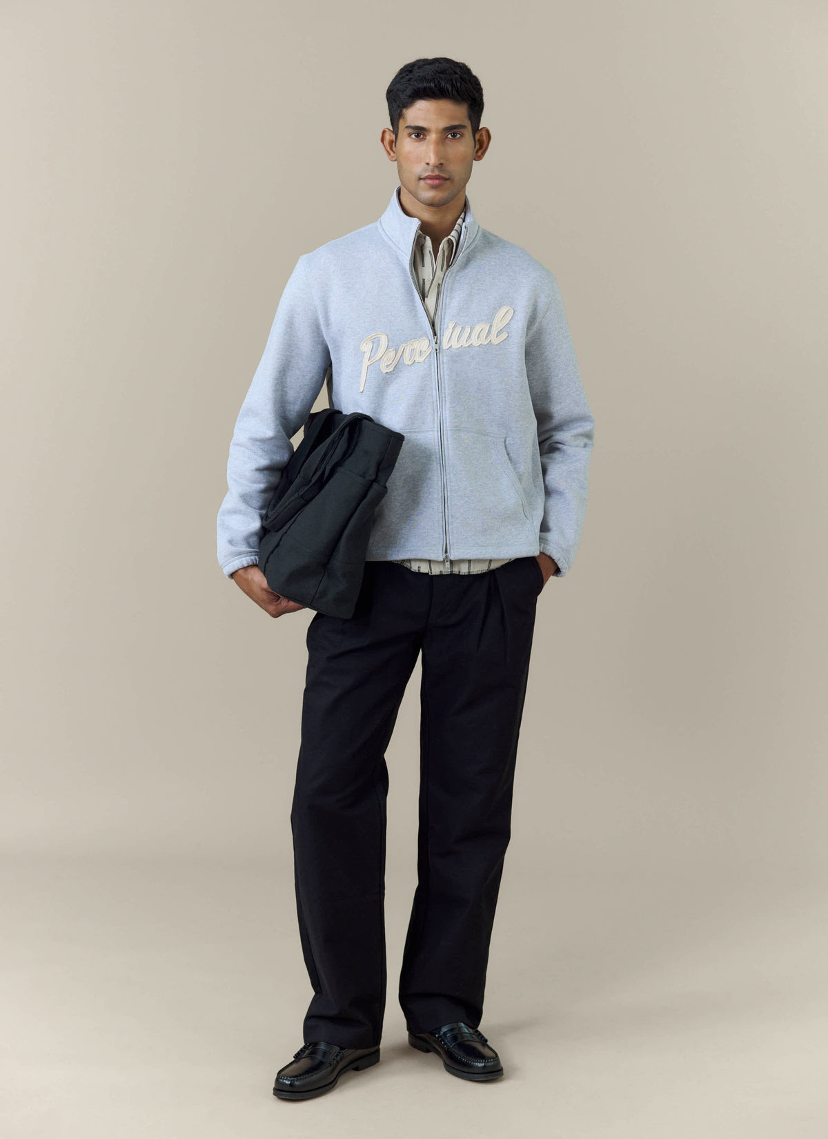 Men's Curtis Funnel Neck Zip Jumper - Cotton - Grey | Percival Exclusive