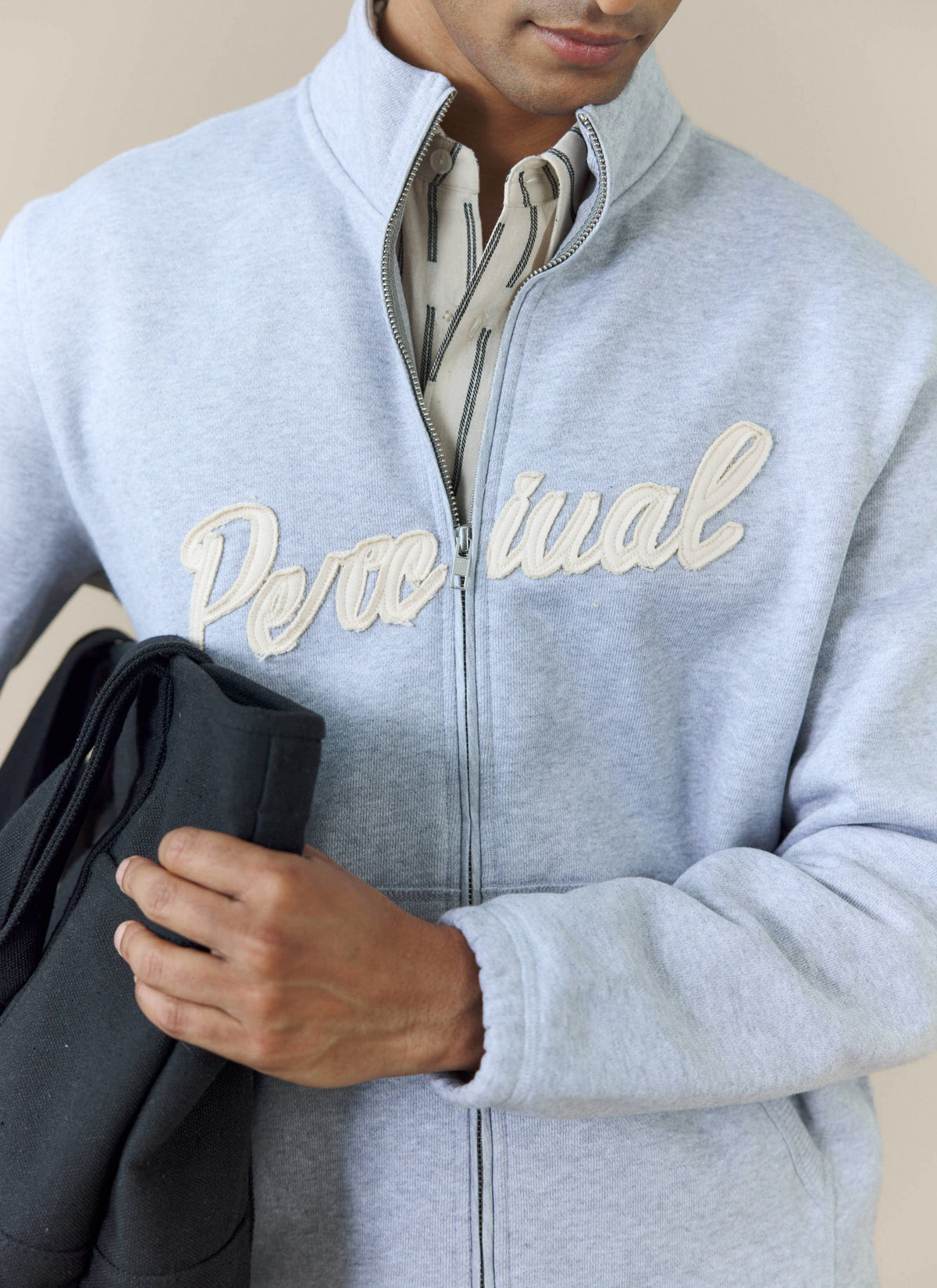 Men's Curtis Funnel Neck Zip Jumper - Cotton - Grey | Percival Exclusive