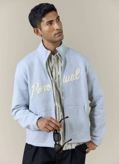 Men's Curtis Funnel Neck Zip Jumper - Cotton - Grey | Percival Exclusive