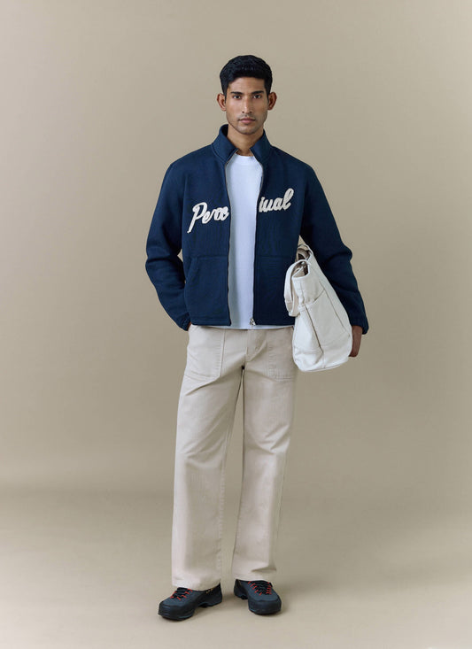 Men's Curtis Funnel Neck Zip Jumper - Cotton - Navy | Percival Featured