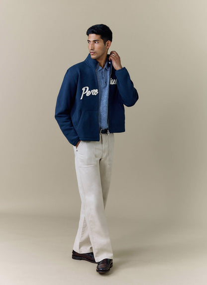 Men's Curtis Funnel Neck Zip Jumper - Cotton - Navy | Percival Featured