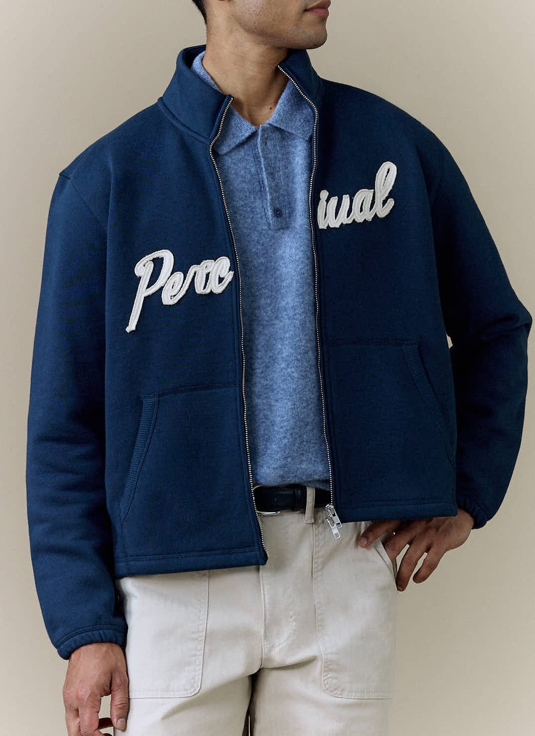 Men's Curtis Funnel Neck Zip Jumper - Cotton - Navy | Percival Featured