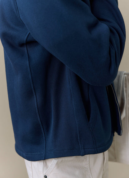 Men's Curtis Funnel Neck Zip Jumper - Cotton - Navy | Percival Featured