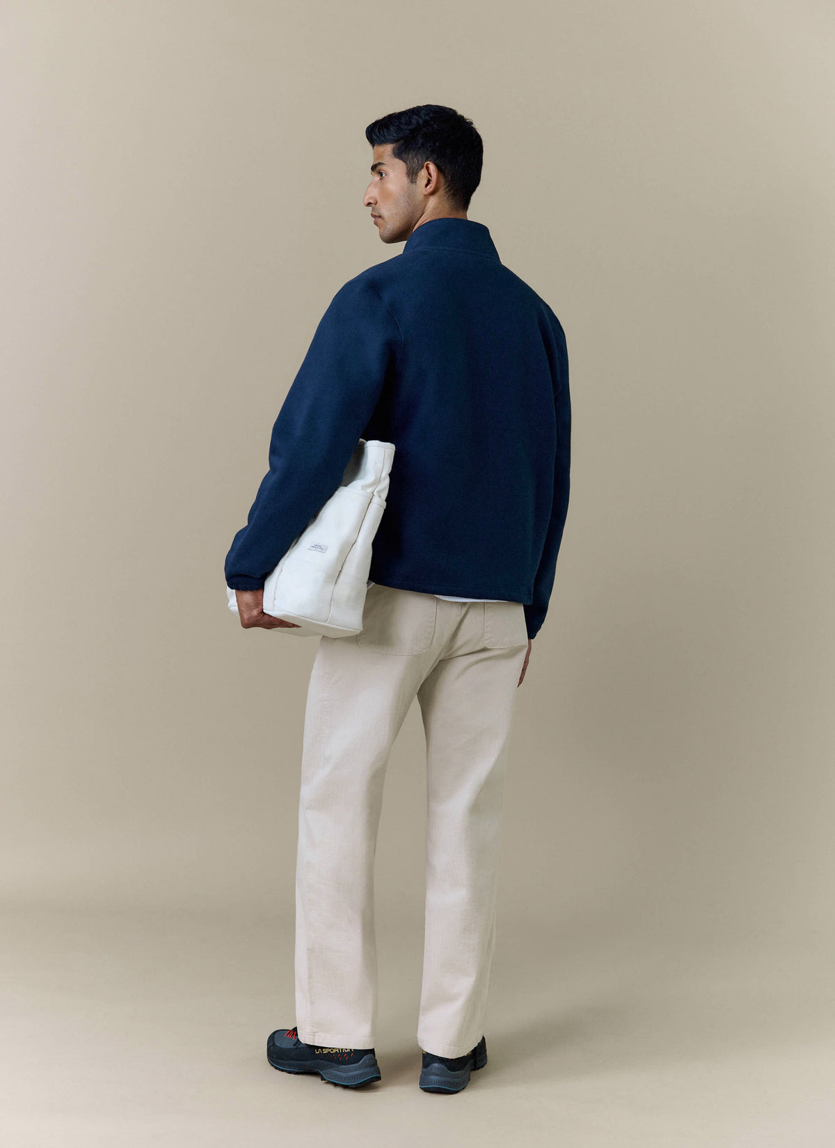 Men's Curtis Funnel Neck Zip Jumper - Cotton - Navy | Percival Featured