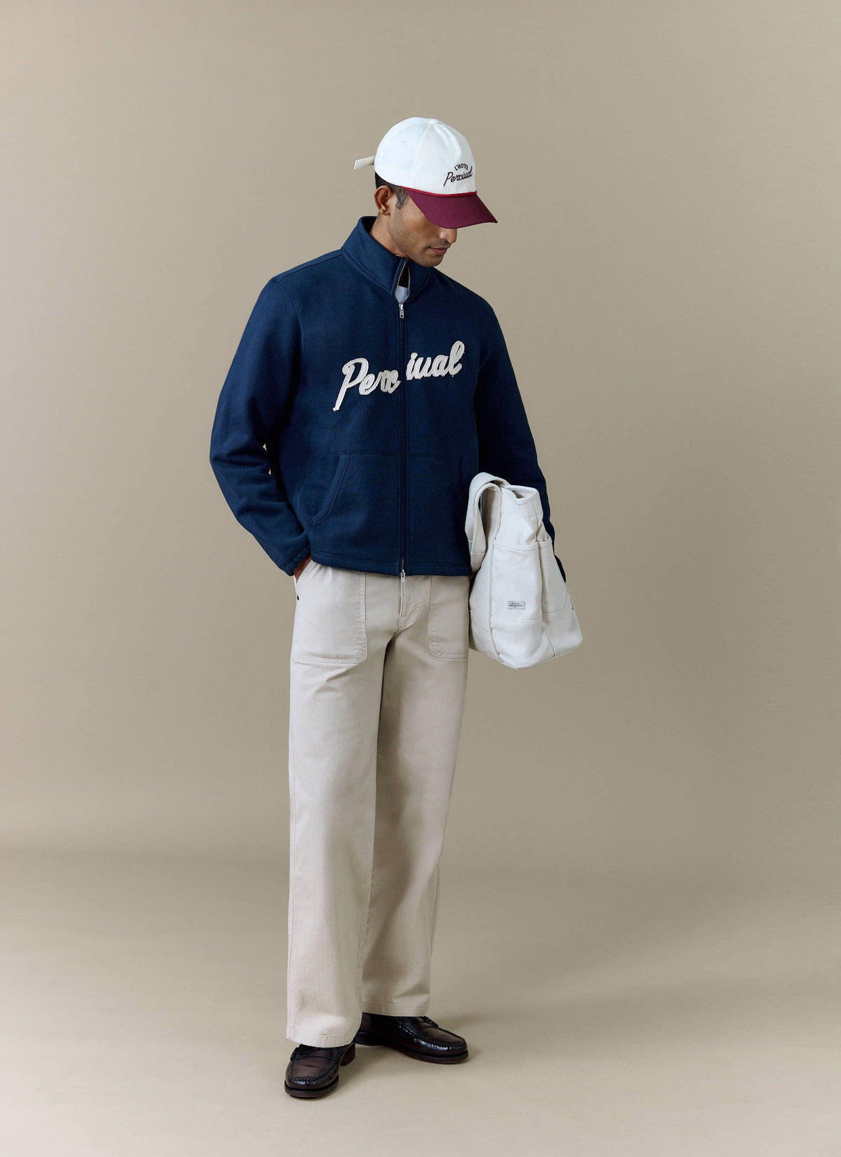 Men's Curtis Funnel Neck Zip Jumper - Cotton - Navy | Percival Featured