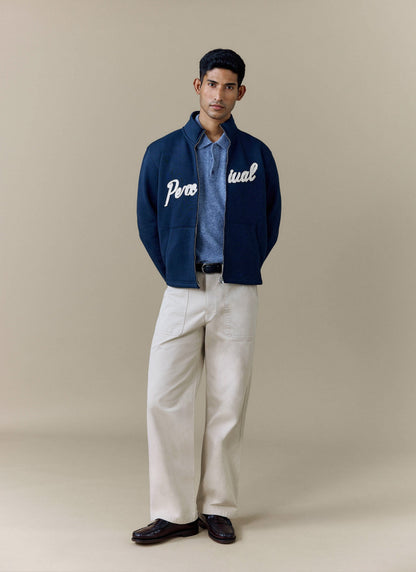 Men's Curtis Funnel Neck Zip Jumper - Cotton - Navy | Percival Featured