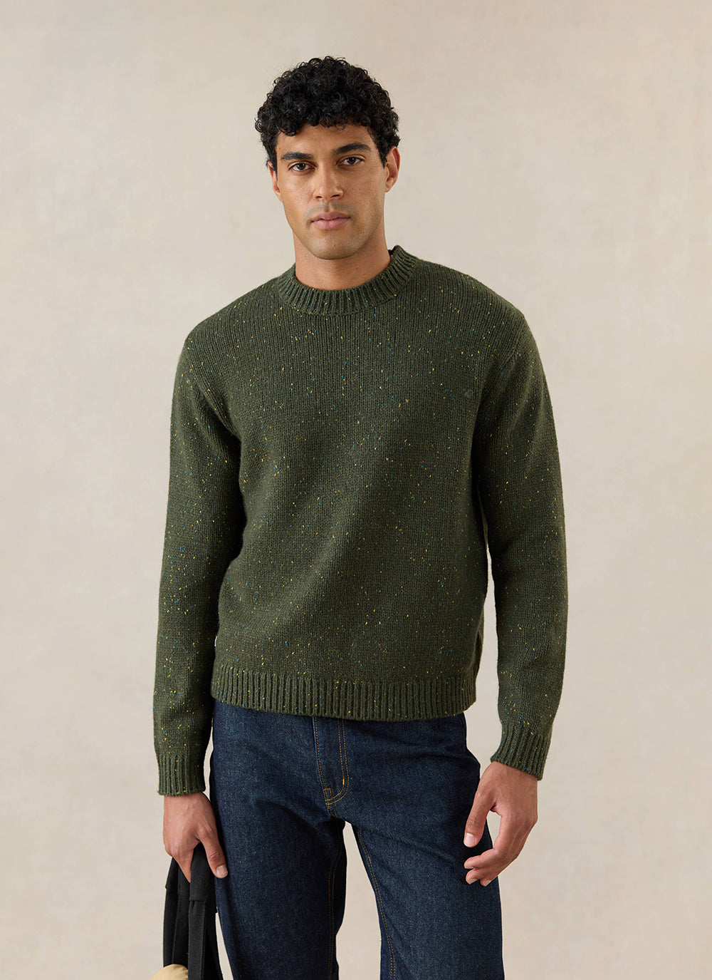 Men's Forest Green Crew Neck Jumper - Rhodes - Cotton - Percival | Percival Best Price