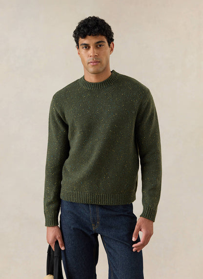Men's Forest Green Crew Neck Jumper - Rhodes - Cotton - Percival | Percival Best Price