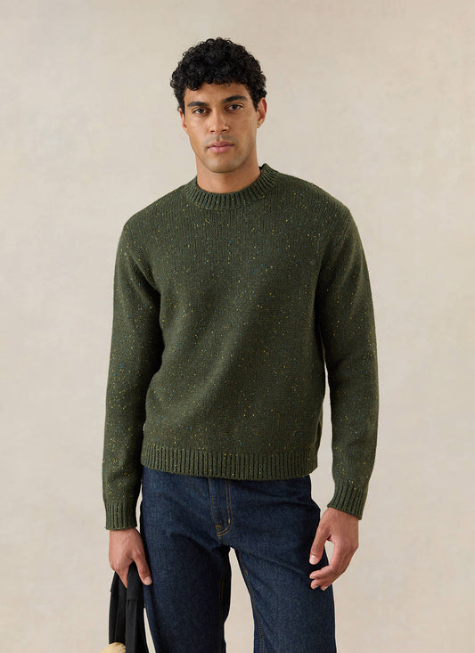 Men's Forest Green Crew Neck Jumper - Rhodes - Cotton - Percival | Percival Best Price