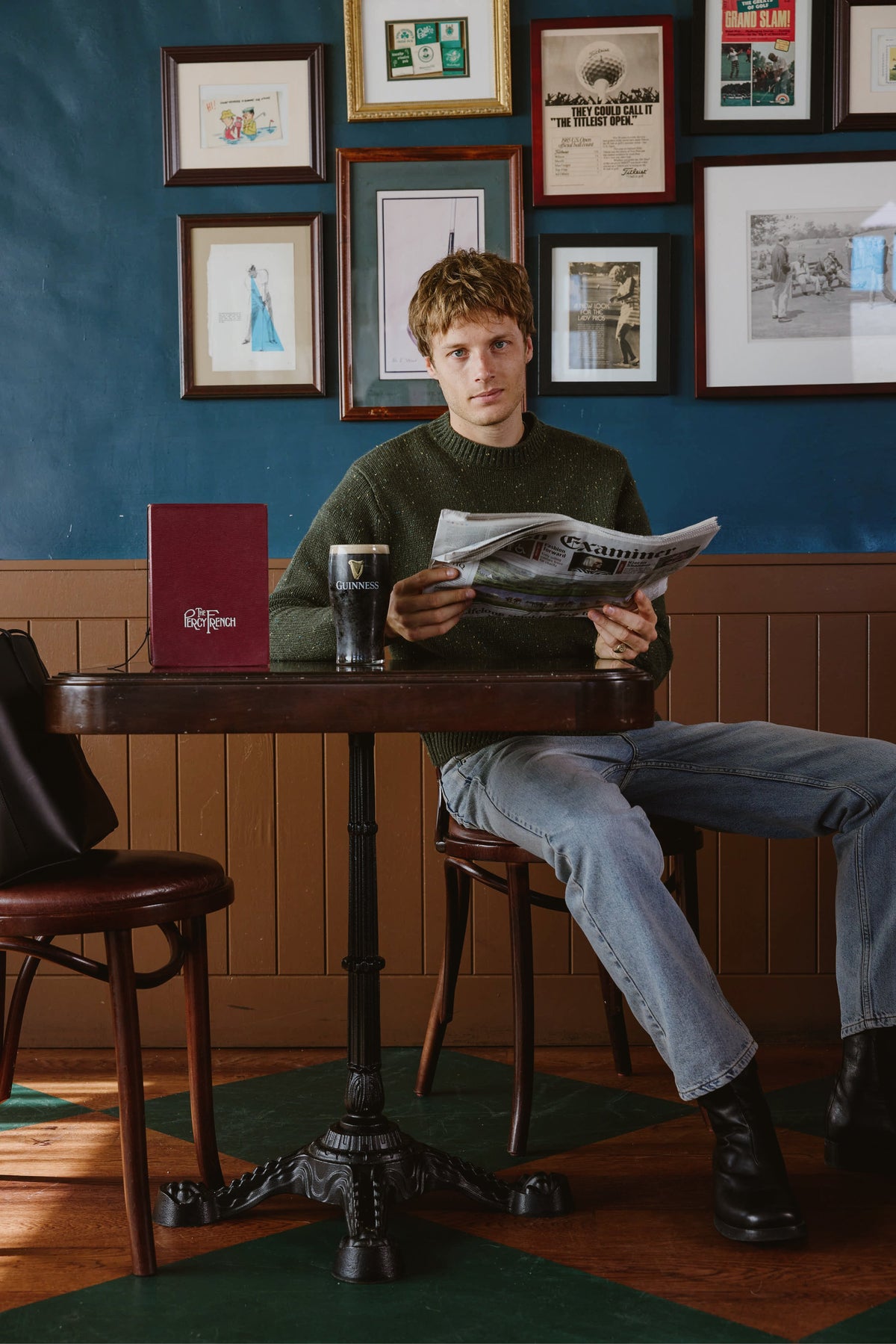 Men's Forest Green Crew Neck Jumper - Rhodes - Cotton - Percival | Percival Best Price
