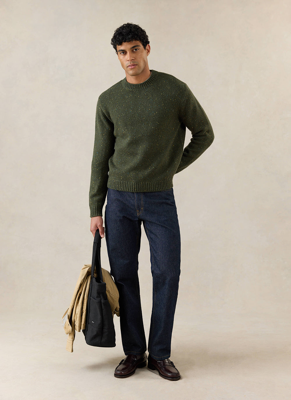 Men's Forest Green Crew Neck Jumper - Rhodes - Cotton - Percival | Percival Best Price