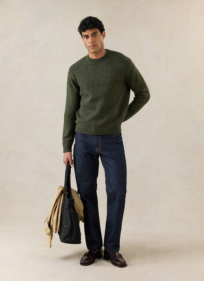 Men's Forest Green Crew Neck Jumper - Rhodes - Cotton - Percival | Percival Best Price