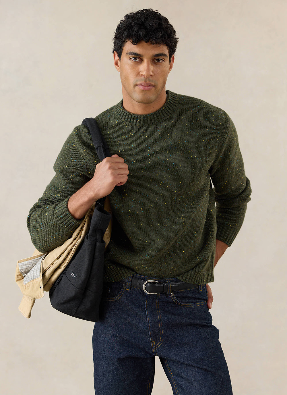 Men's Forest Green Crew Neck Jumper - Rhodes - Cotton - Percival | Percival Best Price