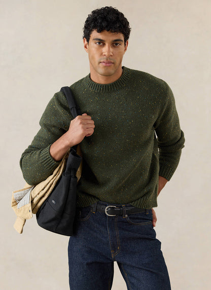 Men's Forest Green Crew Neck Jumper - Rhodes - Cotton - Percival | Percival Best Price