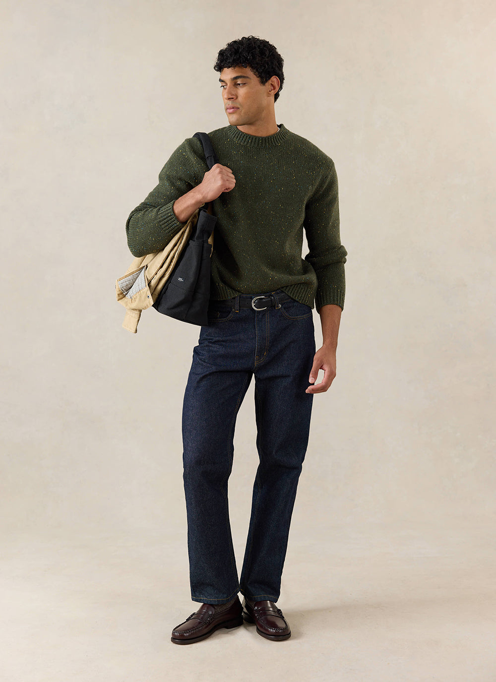 Men's Forest Green Crew Neck Jumper - Rhodes - Cotton - Percival | Percival Best Price