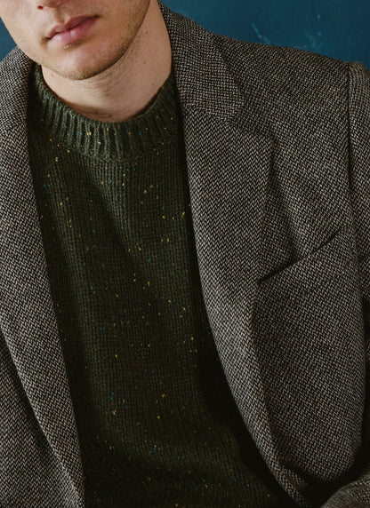 Men's Forest Green Crew Neck Jumper - Rhodes - Cotton - Percival | Percival Best Price