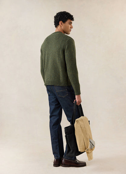 Men's Forest Green Crew Neck Jumper - Rhodes - Cotton - Percival | Percival Best Price