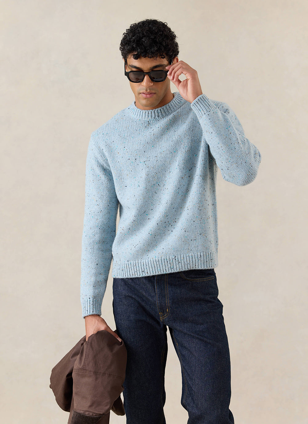 Men's Donegal Crew Neck Jumper: Rhodes - Blue - Cotton - Percival | Percival New