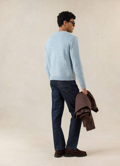 Men's Donegal Crew Neck Jumper: Rhodes - Blue - Cotton - Percival | Percival New