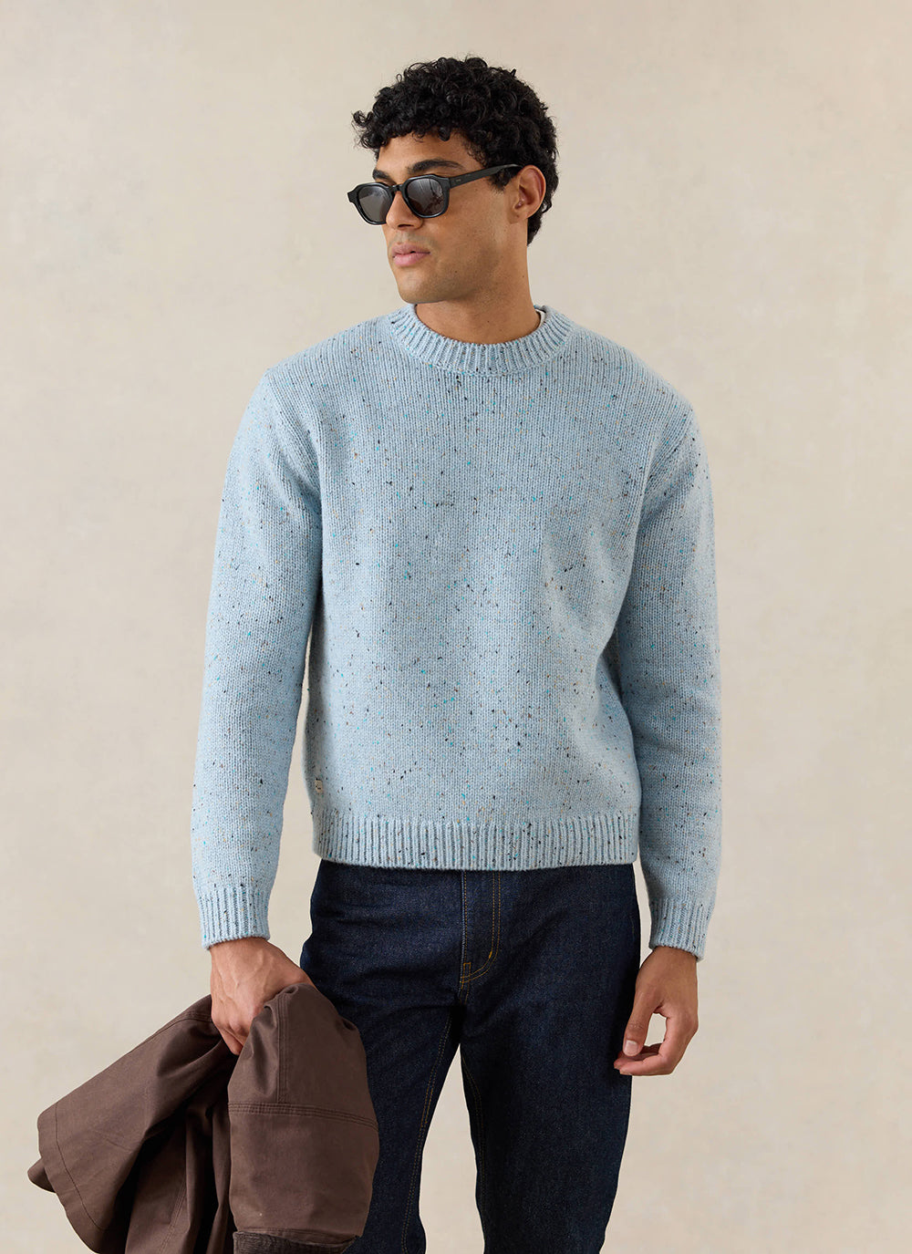 Men's Donegal Crew Neck Jumper: Rhodes - Blue - Cotton - Percival | Percival New