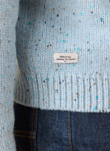 Men's Donegal Crew Neck Jumper: Rhodes - Blue - Cotton - Percival | Percival New