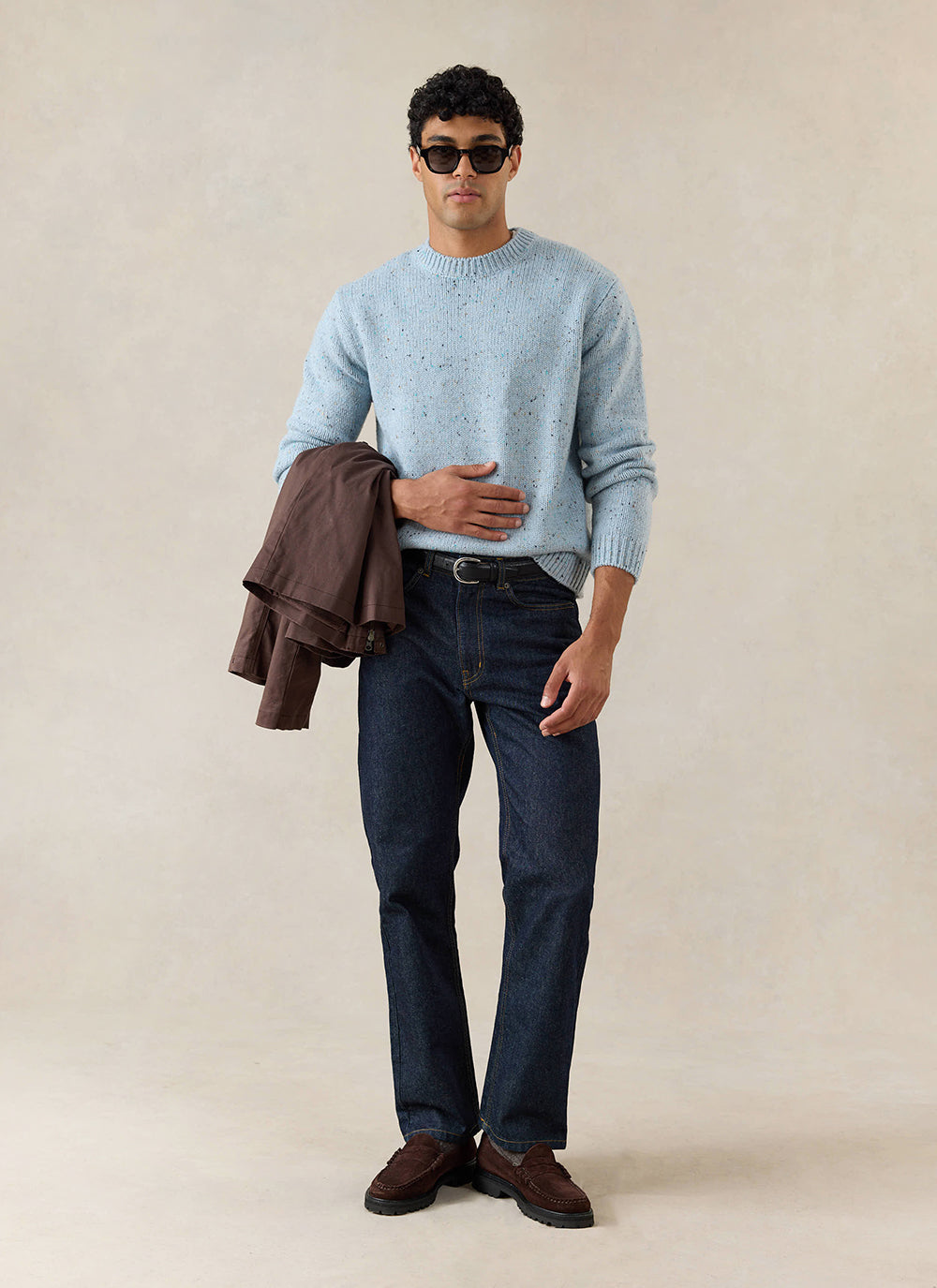 Men's Donegal Crew Neck Jumper: Rhodes - Blue - Cotton - Percival | Percival New
