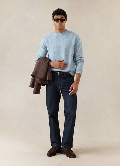 Men's Donegal Crew Neck Jumper: Rhodes - Blue - Cotton - Percival | Percival New