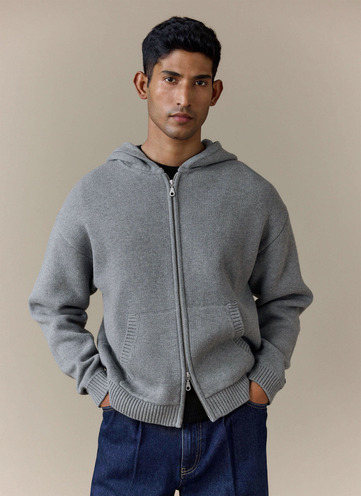Men's Chronicle Knitted Hoodie - 100% Cotton - Grey | Percival Value
