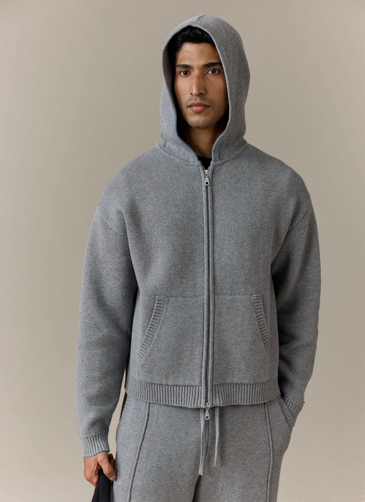 Men's Chronicle Knitted Hoodie - 100% Cotton - Grey | Percival Value