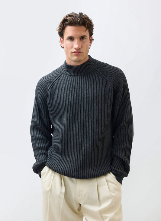 Men's Library Turtle Neck Jumper - Cotton - Charcoal | Percival New