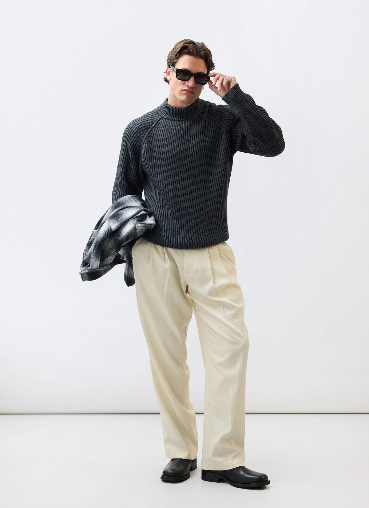Men's Library Turtle Neck Jumper - Cotton - Charcoal | Percival New