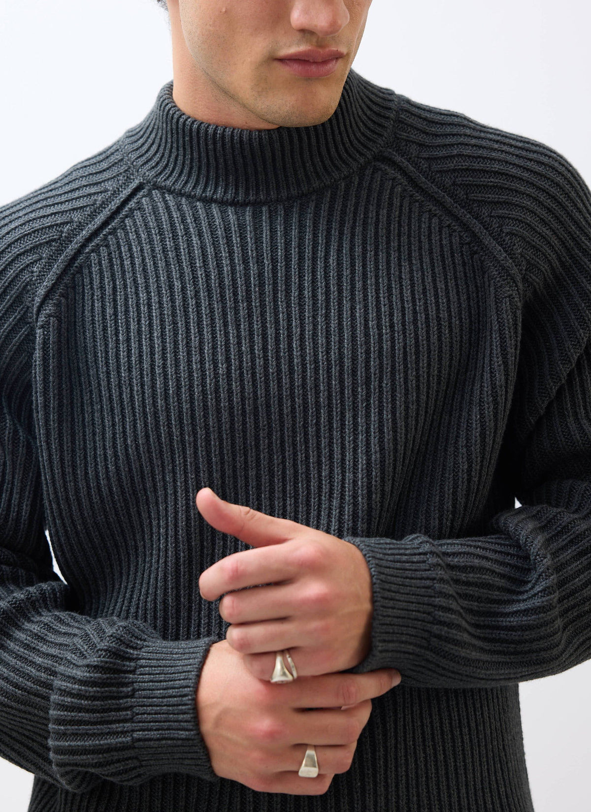 Men's Library Turtle Neck Jumper - Cotton - Charcoal | Percival New