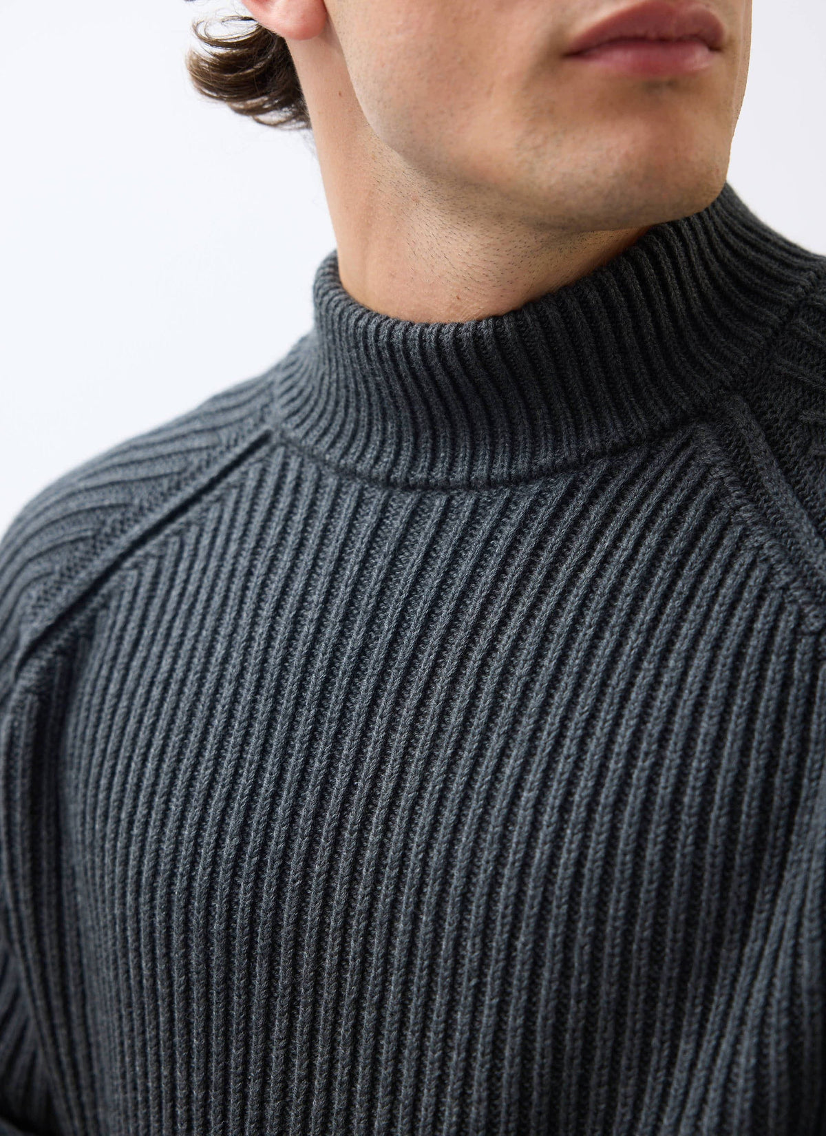 Men's Library Turtle Neck Jumper - Cotton - Charcoal | Percival New