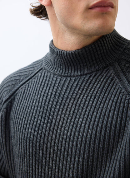Men's Library Turtle Neck Jumper - Cotton - Charcoal | Percival New