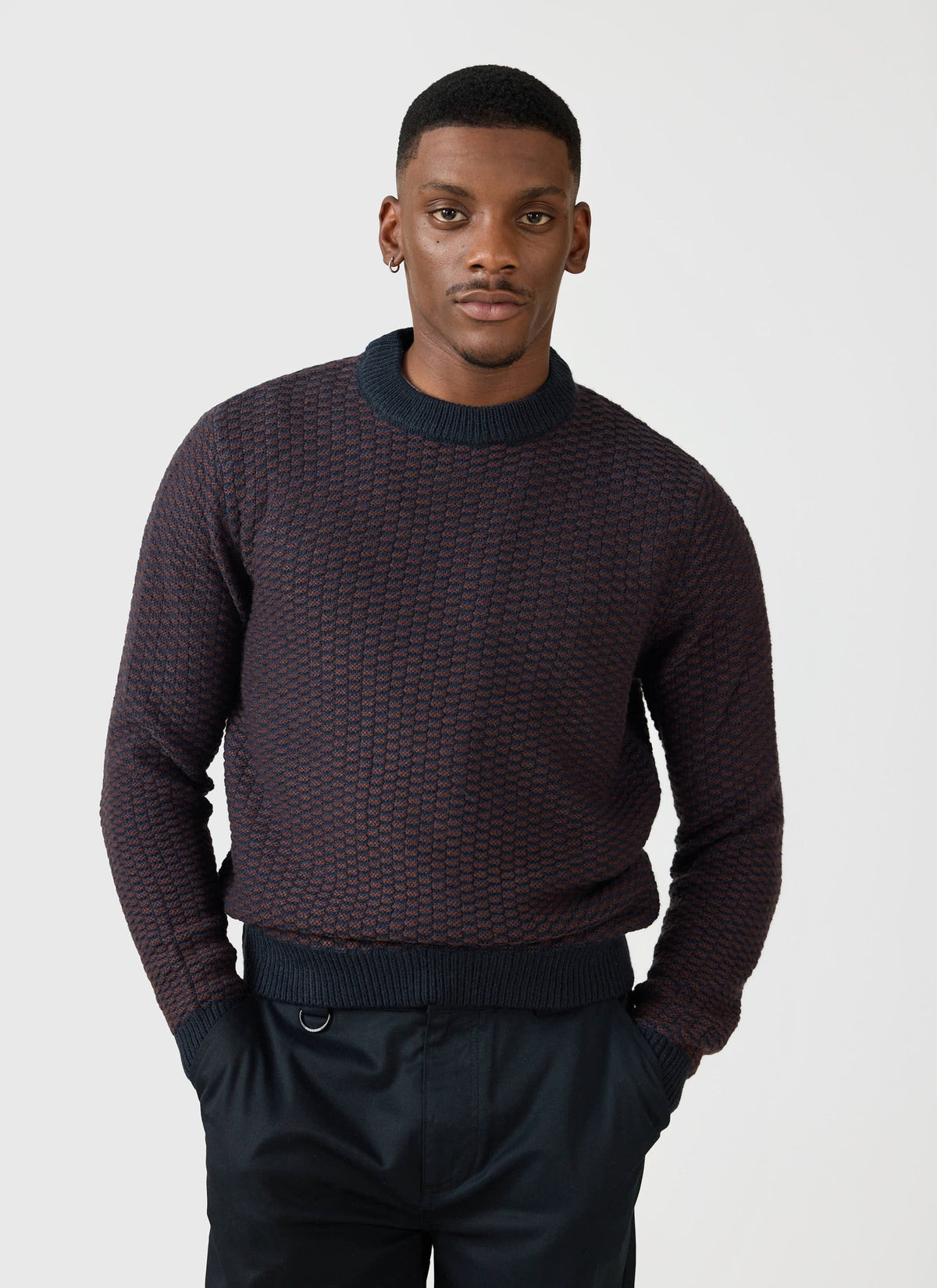 Charlestown Knitted Jumper - Navy Burgundy | Percival Everyday