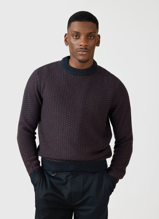 Charlestown Knitted Jumper - Navy Burgundy | Percival Everyday
