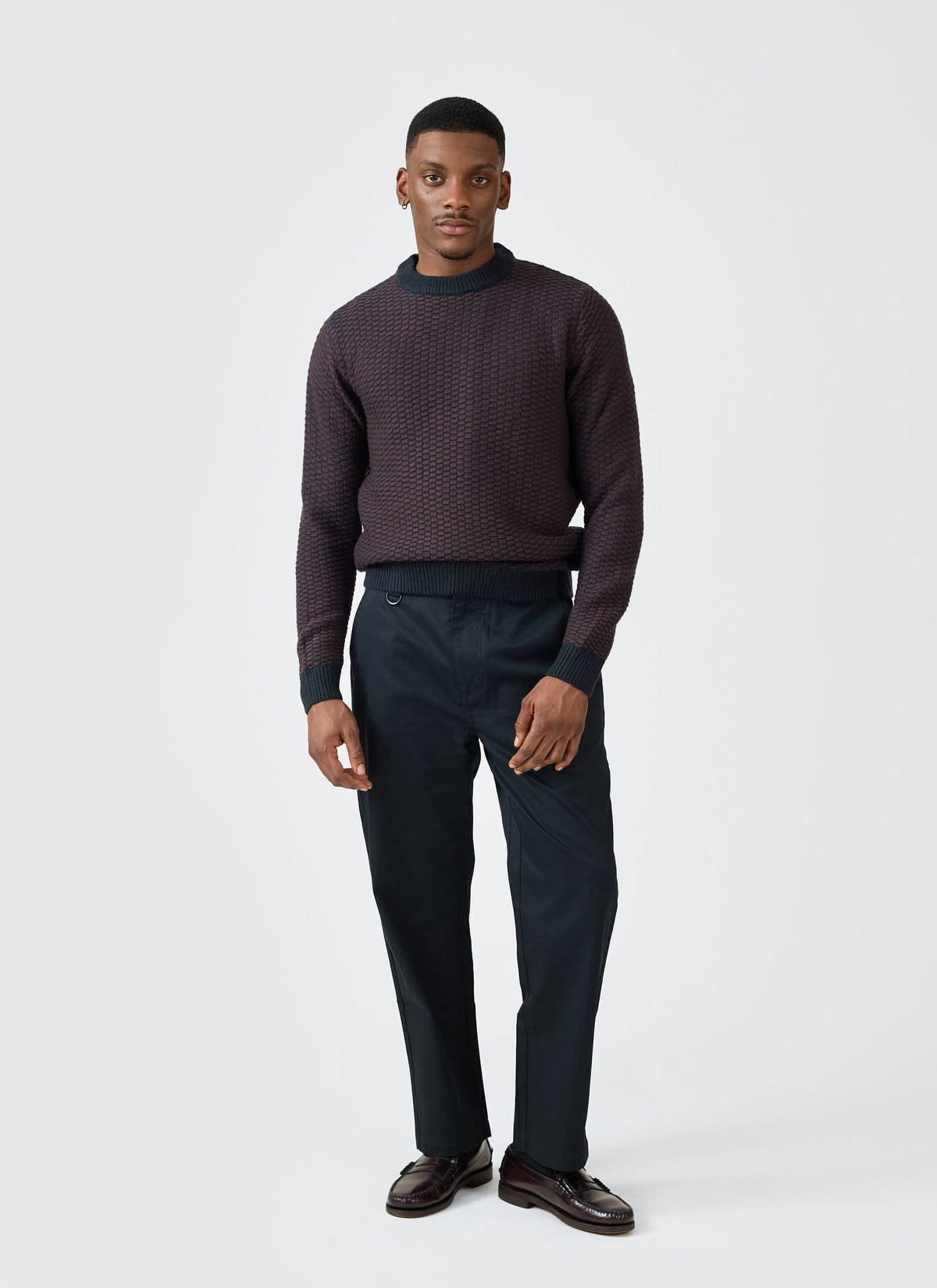 Charlestown Knitted Jumper - Navy Burgundy | Percival Everyday